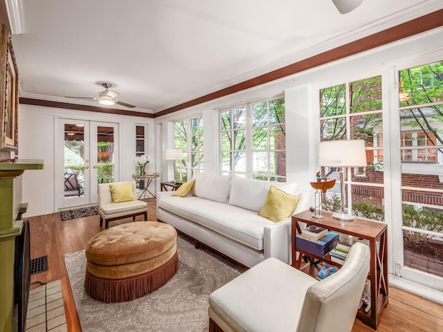 1635 Cambridge Blvd, Upper Arlington, OH 43212 - sunroom / solarium featuring french doors, wood finished floors, and ornamental molding