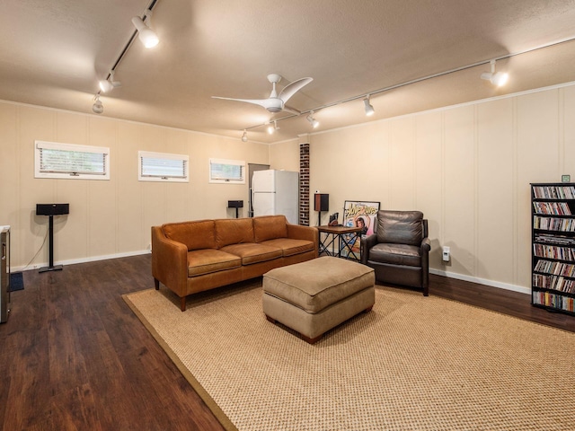 1635 Cambridge Blvd, Upper Arlington, OH 43212 - living area with rail lighting, wood finished floors, baseboards, a decorative wall, and a ceiling fan