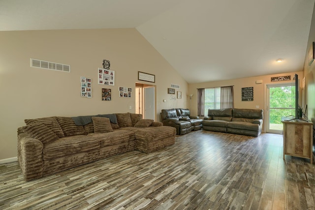 9805 Beaver Pike, Jackson, OH 45640 - living room with high vaulted ceiling and wood finished floors