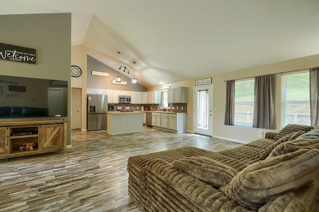 9805 Beaver Pike, Jackson, OH 45640 - living area featuring wood finished floors and high vaulted ceiling