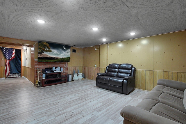 1067 Bronwyn Ave, Columbus, OH 43204 - living area with wood finished floors, wainscoting, wooden walls, and recessed lighting