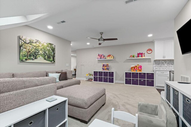 7276 Lee Rd, Westerville, OH 43081 - living area with a ceiling fan, recessed lighting, light carpet, and baseboards