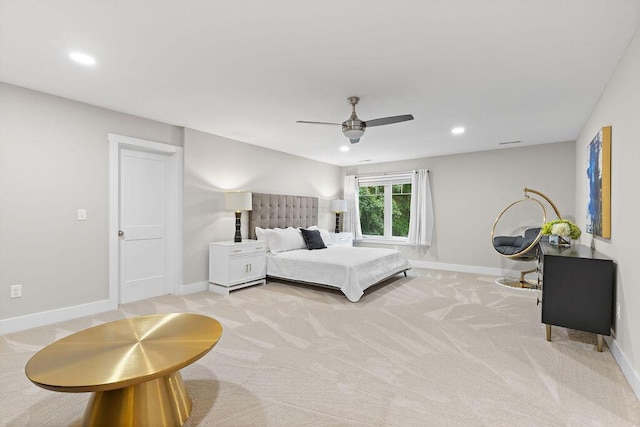 7276 Lee Rd, Westerville, OH 43081 - bedroom with light carpet, baseboards, ceiling fan, and recessed lighting