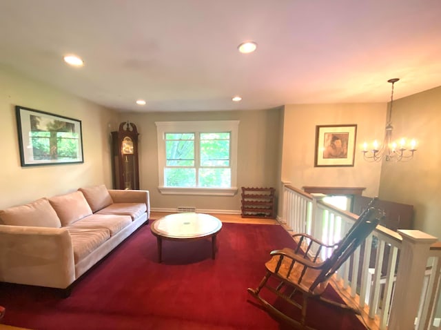 192 Bridle Path Ln, Granville, OH 43023 - living area featuring a chandelier, recessed lighting, wood finished floors, and baseboards