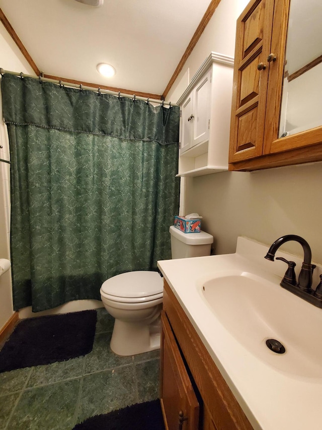 192 Bridle Path Ln, Granville, OH 43023 - full bathroom featuring vanity, toilet, ornamental molding, and tile patterned flooring