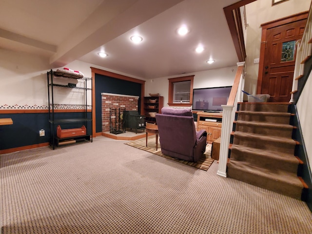 192 Bridle Path Ln, Granville, OH 43023 - carpeted living area featuring stairway, recessed lighting, and baseboards