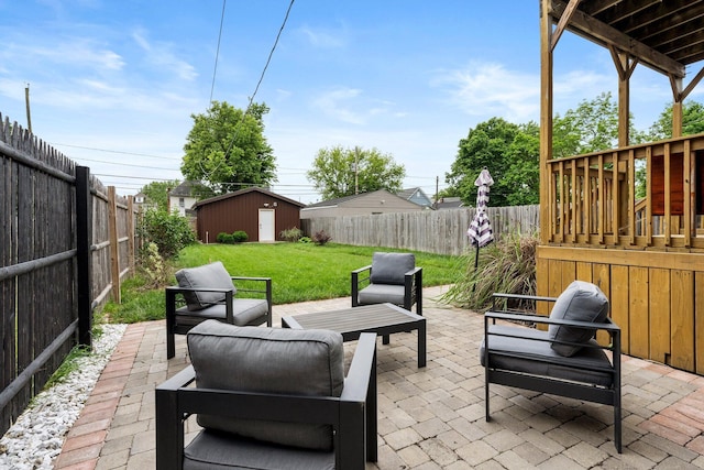731 Siebert St, Columbus, OH 43206 - view of patio featuring an outdoor hangout area and an outdoor structure