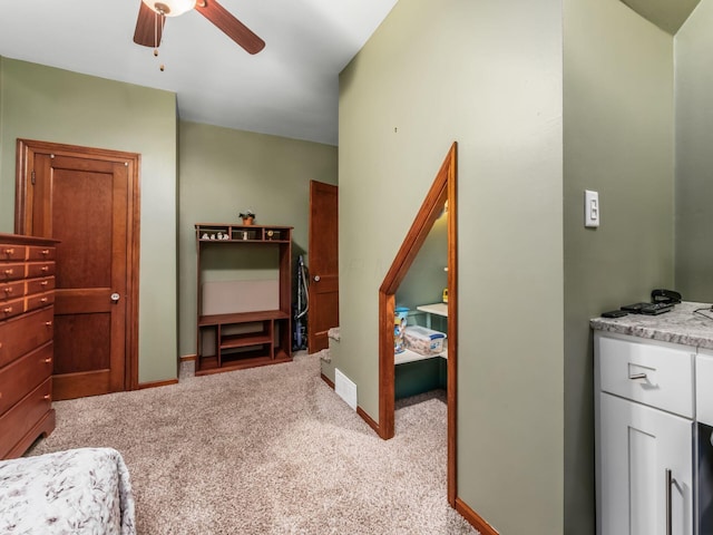 193 W Pearl St, West Jefferson, OH 43162 - bedroom featuring light carpet, baseboards, and a ceiling fan