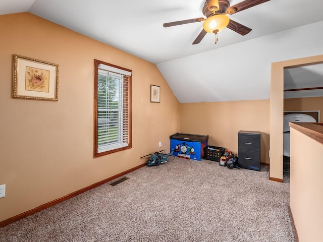 193 W Pearl St, West Jefferson, OH 43162 - bonus room featuring vaulted ceiling, carpet, a ceiling fan, and baseboards