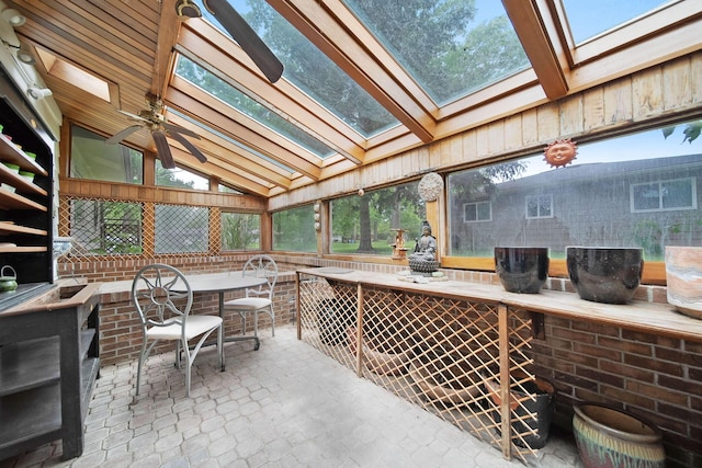 2692 Jordan Rd, Columbus, OH 43231 - sunroom with a skylight, ceiling fan, and vaulted ceiling