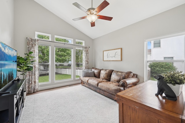 5952 Hampton Cors S, Hilliard, OH 43026 - living room with high vaulted ceiling and ceiling fan