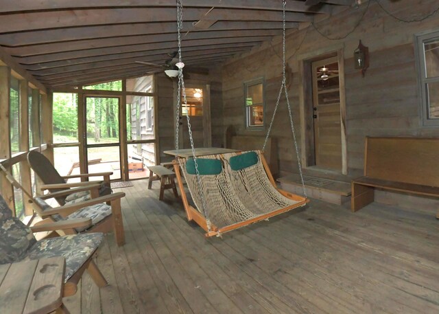 311 Chinook Ln, Sugar Grove, OH 43155 - sunroom / solarium with a ceiling fan, outdoor dining space, and beam ceiling