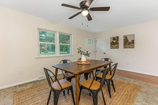 5786 Thompson Rd, Columbus, OH 43230 - carpeted dining area with ceiling fan and baseboards