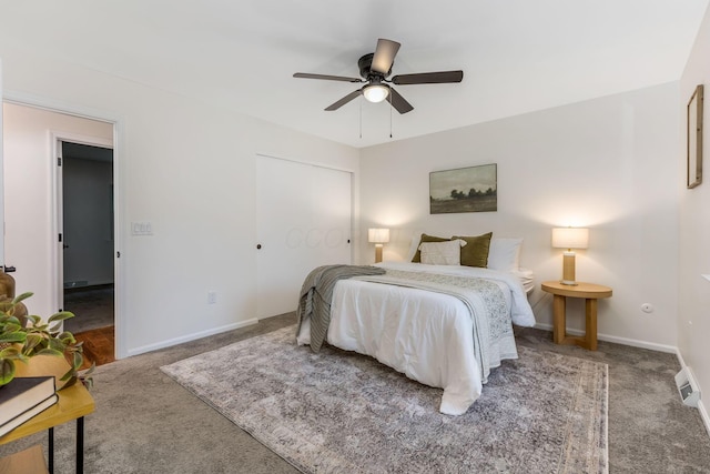 5786 Thompson Rd, Columbus, OH 43230 - carpeted bedroom with baseboards, a closet, and a ceiling fan