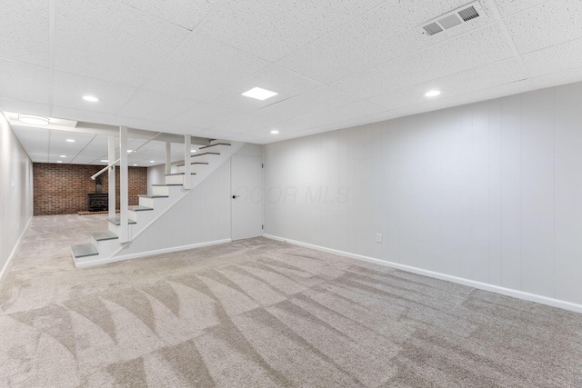 5786 Thompson Rd, Columbus, OH 43230 - finished below grade area featuring stairway, carpet, a paneled ceiling, baseboards, and recessed lighting