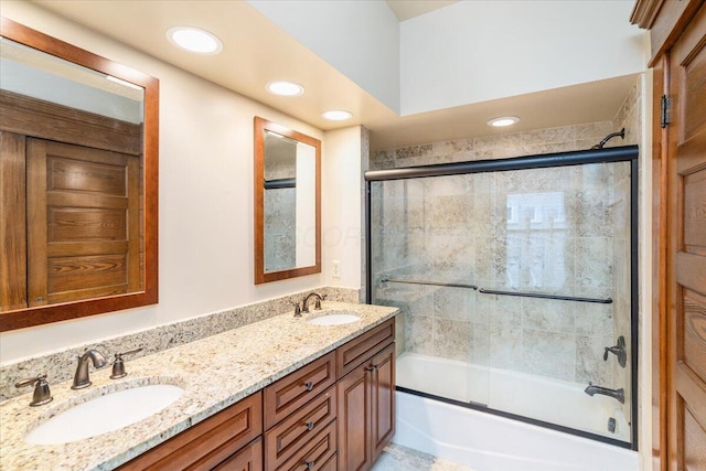 355 W 7th Ave, Columbus, OH 43201 - full bath with bath / shower combo with glass door, double vanity, and recessed lighting