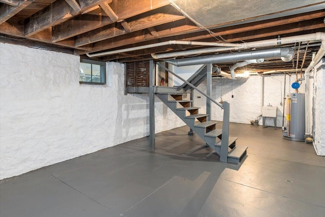 355 W 7th Ave, Columbus, OH 43201 - below grade area with water heater, a sink, and stairway
