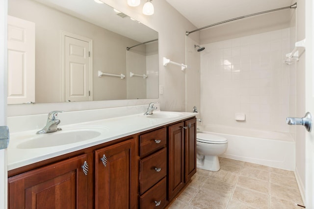 7019 Blakemore Ln, Dublin, OH 43016 - bathroom with double vanity, toilet, and bathtub / shower combination