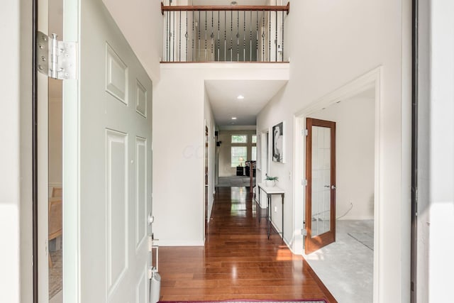 7019 Blakemore Ln, Dublin, OH 43016 - hall with wood finished floors, french doors, baseboards, and a high ceiling
