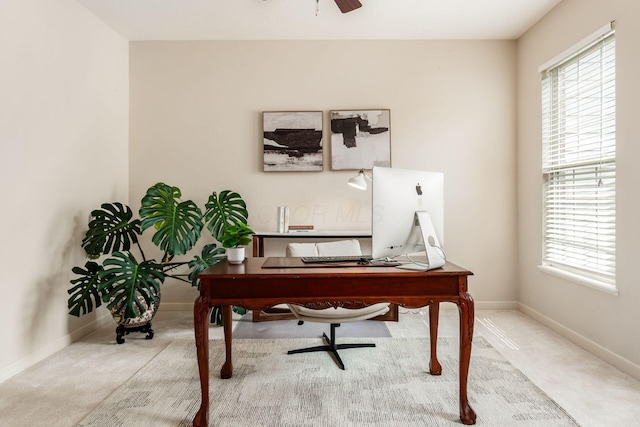 7019 Blakemore Ln, Dublin, OH 43016 - office area featuring carpet, baseboards, and a ceiling fan