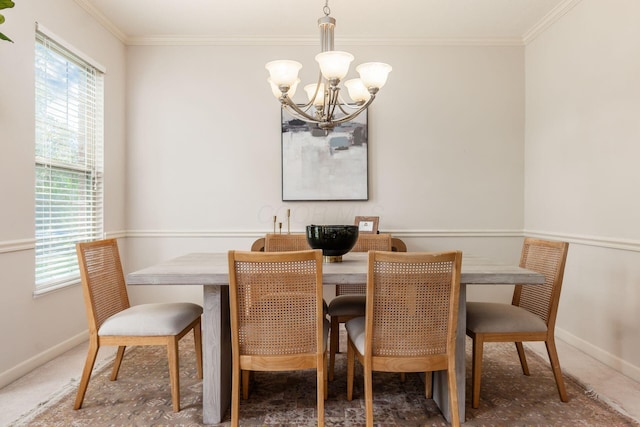 7019 Blakemore Ln, Dublin, OH 43016 - dining area featuring a chandelier, healthy amount of natural light, baseboards, and ornamental molding