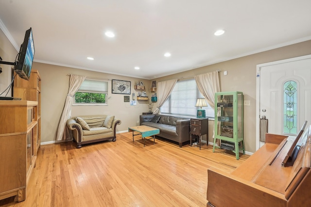 316 Westview Ave, Columbus, OH 43214 - living area featuring wood finished floors, healthy amount of natural light, crown molding, baseboards, and recessed lighting
