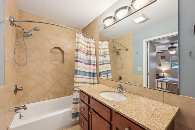 316 Westview Ave, Columbus, OH 43214 - full bathroom with shower / bath combination with curtain, vanity, ensuite bath, and a ceiling fan