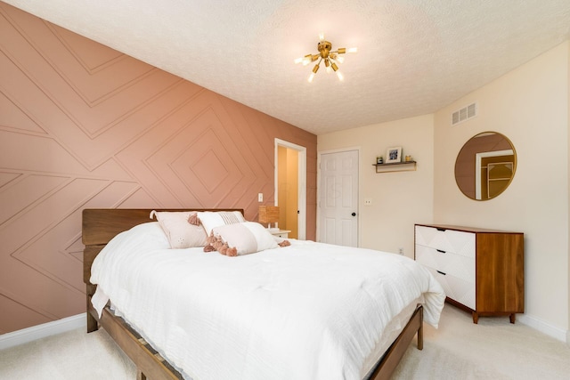 544 Courtright Ct, Pickerington, OH 43147 - bedroom with light colored carpet, baseboards, a chandelier, and a textured ceiling