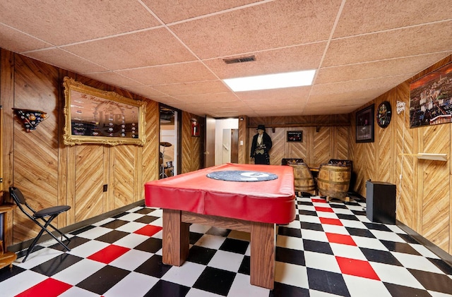 300 Stockbridge Rd, Columbus, OH 43207 - recreation room with tile patterned floors, wooden walls, a drop ceiling, and pool table