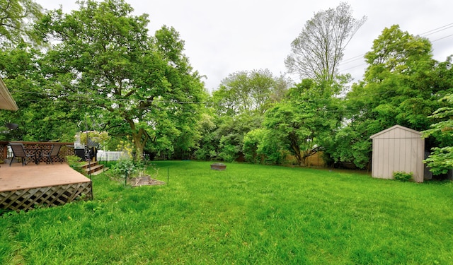 4200 Rudy Rd, Columbus, OH 43214 - view of yard featuring a wooden deck and view of scattered trees