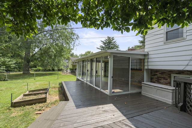 4200 Rudy Rd, Columbus, OH 43214 - wooden deck with a garden, a sunroom, and a fenced backyard