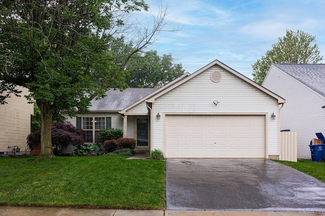 1427 Trabue Woods Blvd, Columbus, OH 43228 - ranch-style home with driveway, a garage, a front yard, and roof with shingles