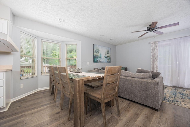 1427 Trabue Woods Blvd, Columbus, OH 43228 - dining area with wood finished floors, a textured ceiling, a ceiling fan, and baseboards