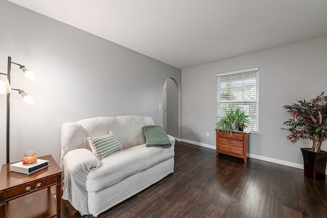 118 Firestone Dr, Delaware, OH 43015 - living area featuring arched walkways, baseboards, and wood finished floors