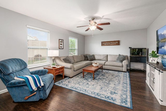 118 Firestone Dr, Delaware, OH 43015 - living area with ceiling fan and dark wood-style floors