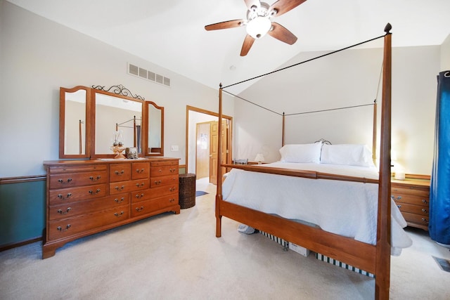 6962 Whitetail Ln, Westerville, OH 43082 - bedroom with light colored carpet, vaulted ceiling, and a ceiling fan