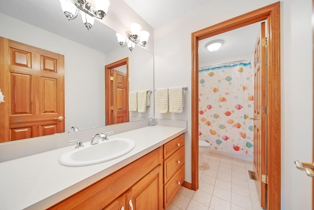 6962 Whitetail Ln, Westerville, OH 43082 - bathroom with toilet, vanity, tile patterned floors, curtained shower, and baseboards