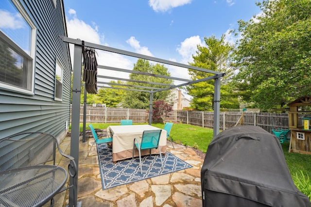 5718 Brook Hollow Dr, Hilliard, OH 43026 - view of patio with outdoor dining space, a grill, and a pergola