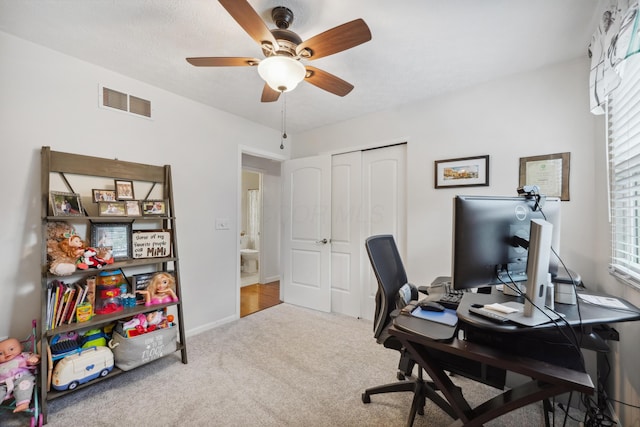 5718 Brook Hollow Dr, Hilliard, OH 43026 - office featuring ceiling fan, carpet floors, and plenty of natural light