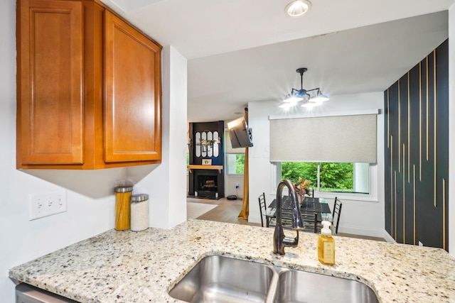 1450 Cliff Ct Unit 25, Columbus, OH 43204 - kitchen featuring a sink, plenty of natural light, wood finished floors, and a fireplace