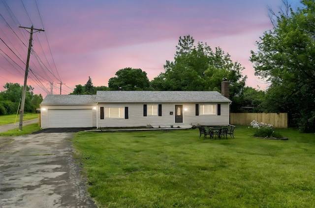 3998 Scioto Darby Creek Rd, Hilliard, OH 43026 - ranch-style house with driveway, a garage, and a chimney