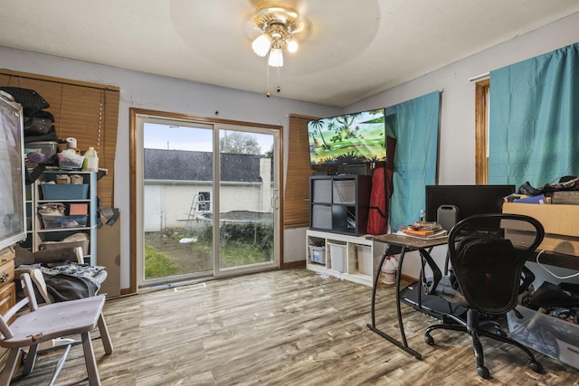 217 N Yencer St, Baltimore, OH 43105 - office area with wood finished floors and a ceiling fan