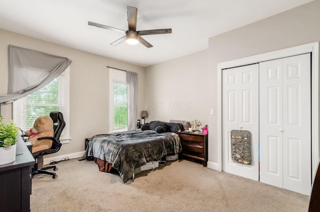 626-628 Wilson Ave, Columbus, OH 43205 - bedroom with carpet flooring, baseboards, a closet, and a ceiling fan