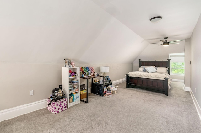 626-628 Wilson Ave, Columbus, OH 43205 - bedroom featuring carpet, lofted ceiling, baseboards, and ceiling fan