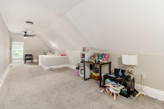 626-628 Wilson Ave, Columbus, OH 43205 - additional living space featuring vaulted ceiling, carpet, a ceiling fan, and baseboards