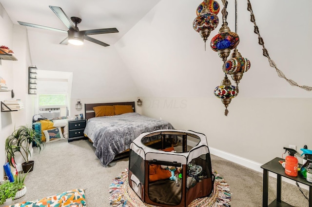 626-628 Wilson Ave, Columbus, OH 43205 - bedroom with lofted ceiling, carpet floors, baseboards, cooling unit, and a ceiling fan