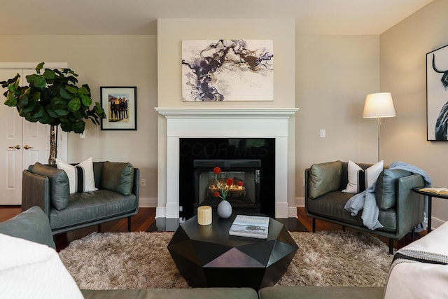 873 S Pearl St, Columbus, OH 43206 - living area featuring wood finished floors, baseboards, and a glass covered fireplace