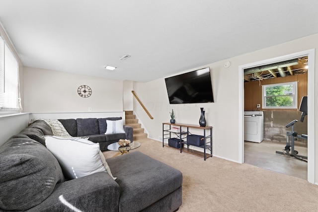 4930 Carbondale Dr, Columbus, OH 43232 - living area with washer / clothes dryer, stairway, and carpet