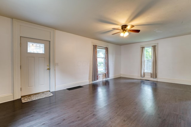 216 N St, Utica, OH 43080 - entrance foyer featuring wood finished floors, ceiling fan, and baseboards