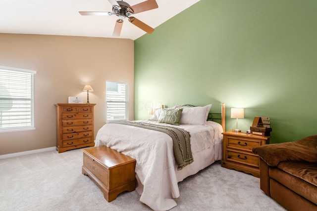 5673 Sugarwood Dr, New Albany, OH 43054 - bedroom with lofted ceiling, light carpet, a ceiling fan, and baseboards